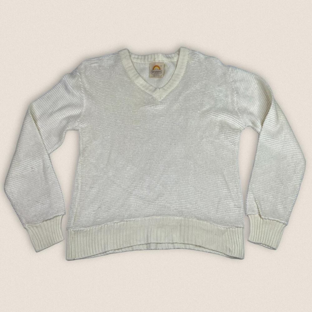 Vintage 70s Cream Sweater Top V Neck Saturday's in‎ California Size Small